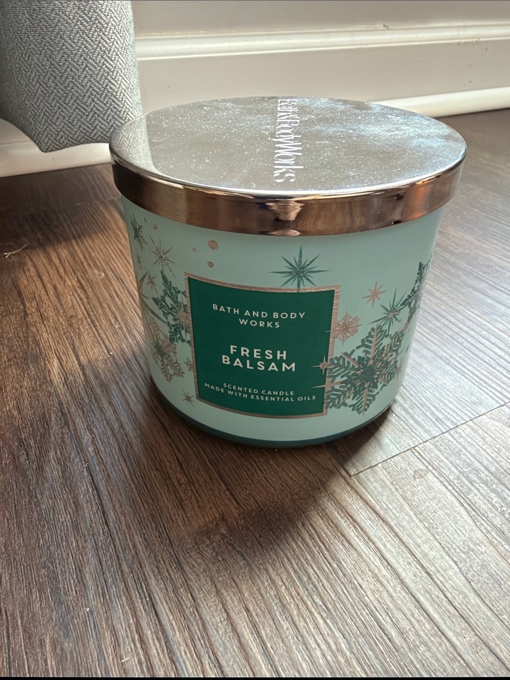 Bath & Body Works Fresh Balsam 3-Wick Candle - Teal with Gold Lid